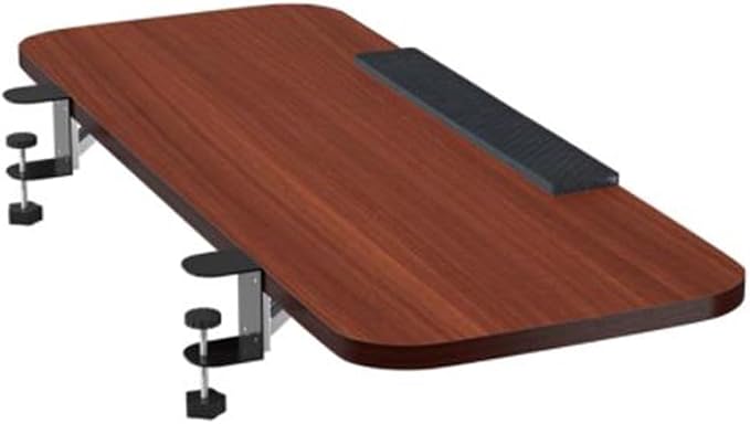 DOUKI Clamp-On Tilt Keyboard Tray, Foldable Keyboard Holder Shelf, Ergonomic Computer Platform Extension, Adjustable Elbow Arm Support Rest, for Typing (Color : Brown, Size : 25" X 10"(65x24cm))