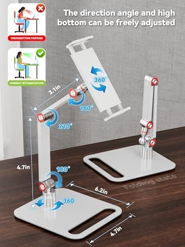 Adjustable Tablet Stand for Desk - Portable Monitor Stand 360° Rotating and Foldable Tablet Holder, Mount for iPad, Samsung Galaxy Tab, Stable and Anti-Slip Design for Office, Home, and Kitchen