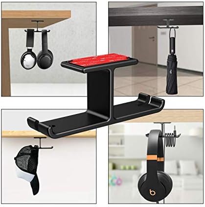 Aluminum Headphone Hanger, Link Dream Gaming Headset Headphone Hook Holder Hanger Mount Under Desk with Cable Organizer for All Headphones (Black)