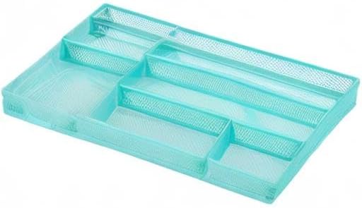 Annova Desk Drawer Organizer Tray for Office Organization - Metal Mesh - Storage Tray with Dividers for Pens, Desktop Accessories, Bathroom, Kitchen, Makeup and Office Supplies (Small, Turquoise)