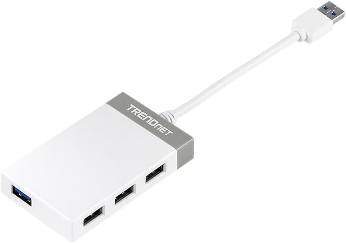 TRENDnet 4-Port USB 3.0 Hub, TU3-H4E, Plug & Play, Compact Size USB 3.0 Hub Compatible with Linux, Windows, Mac, Nintendo Switch, Backwards Compatible with USB 2.0, White
