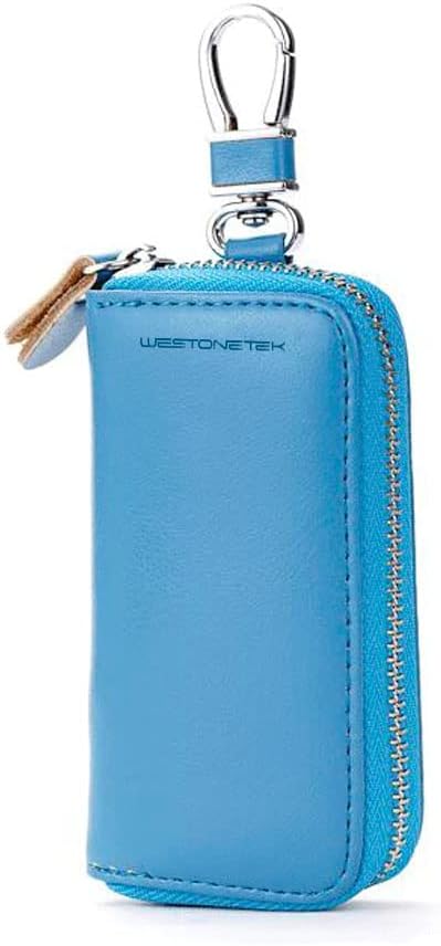 WESTONETEK Unisex Mens Womens Premium Leather Car Key Holder Bag Keychain Case Wallet with 6 Hooks Zipper Closure