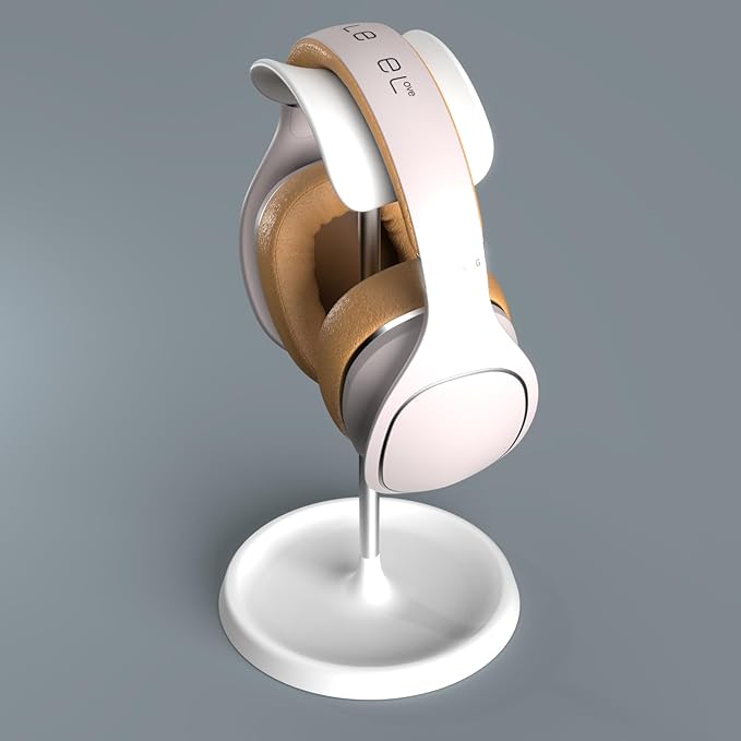 Headphone Stand, Desktop Headset Holder with Headphone Cable Storage Clip, Heavy Duty Gaming Earphone Stand with Base Curved Storage for AirPods Max, Beats, Bose,Sony and More（White）