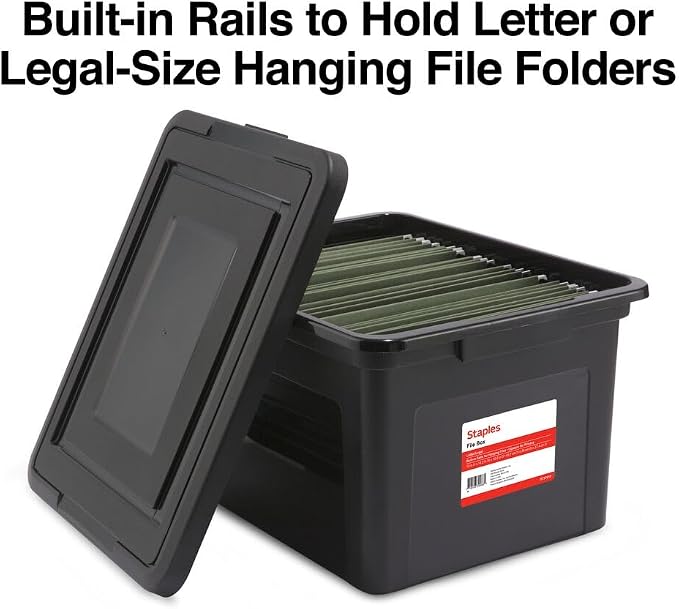 STAPLES File Box Plastic File Box Snap, Letter/Legal Size, Black, 2/Pack