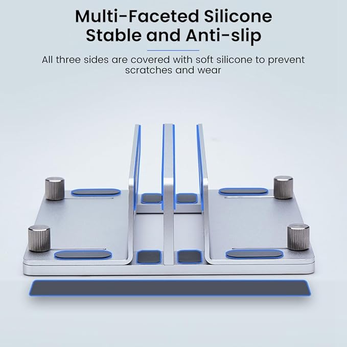 HomeBeyond Aluminum Vertical Laptop Stand for Desk, Adjustable Dual Slot Holder(up to 1.73 inches), Compatible with MacBook Pro, MacBook Air and Other Laptop - Save Space & Improve Airflow, Silver