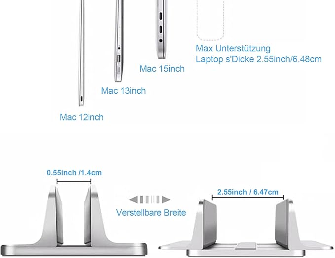 Vertical Laptop Stand Holder, Desktop Aluminum Notebook Stand with Adjustable Dock Size(Up to 17.3 inch) Compatible with All Lenovo/MacBook Pro/Air Dell Hp Surface iPad Gaming Laptops(Silver)