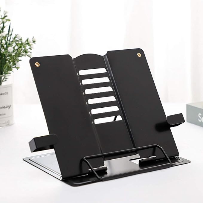 Metal Adjustable Book Stands, Adjustable Reading Stand Book Holder Stand Cookbook Reading Desk Portable Sturdy Bookstands - Music Books Textbooks Recipe, Black