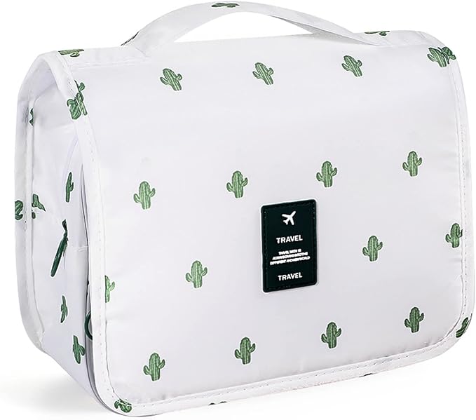 Pengxiaomei Hanging Toiletry Bag, Cactus White Waterproof Cosmetic Bag Portable Makeup Pouch Travel Wash Bag with Handle for Kids Teen Girls Tea Party Mothers Day Gifts