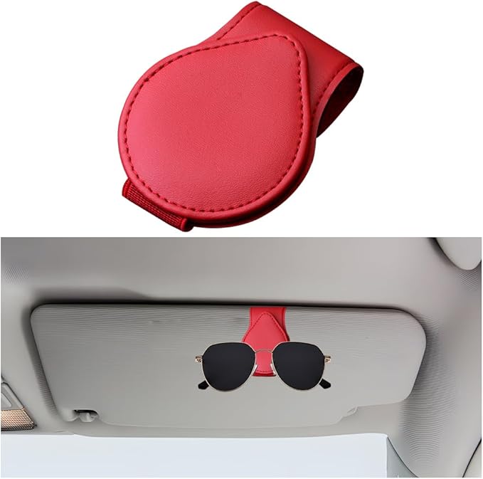Mandark Magnetic Sunglass Holder for Car Visor, Leather Vehicle Eyeglass Hanger Clip, Automotive Interior Ticket Card Glasses Organizer Clamp Accessories, Universal for SUV, Sedan, Truck(Red)