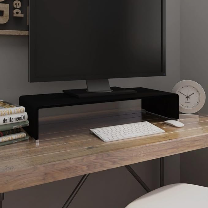 vidaXL Black Glass TV Stand and Monitor Riser - Modern Multimedia Organizer, Streamlined Design for Living Room