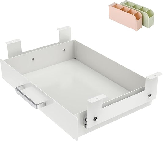 Gome Under Desk Pull-Out Drawer - Storage Organizer Office Mounted, Easy Slide-Out Pencil Drawer for Saving Space, Ideal for Sit-Stand Workstation (For 1.2" Support Bar Under Desk)