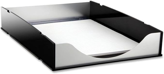 Kantek Black Acrylic and Silver Aluminum Letter Tray, Stackable Desk Organizer, 10..25" x 13.25" x 2.25", Heavy Duty, Office Organizer, Desk Accessory