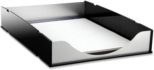 Kantek Black Acrylic and Silver Aluminum Letter Tray, Stackable Desk Organizer, 10..25" x 13.25" x 2.25", Heavy Duty, Office Organizer, Desk Accessory