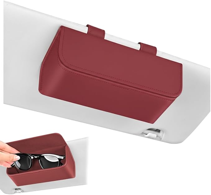 Car Sunglass Holder-Leather Magnetic Large Glasses Case,One-Handed Eyeglass Clip,Universal Auto Sun Visor Accessories