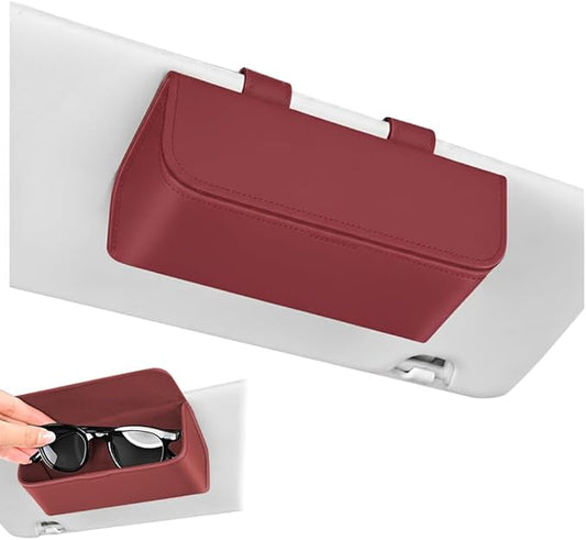 Car Sunglass Holder-Leather Magnetic Large Glasses Case,One-Handed Eyeglass Clip,Universal Auto Sun Visor Accessories