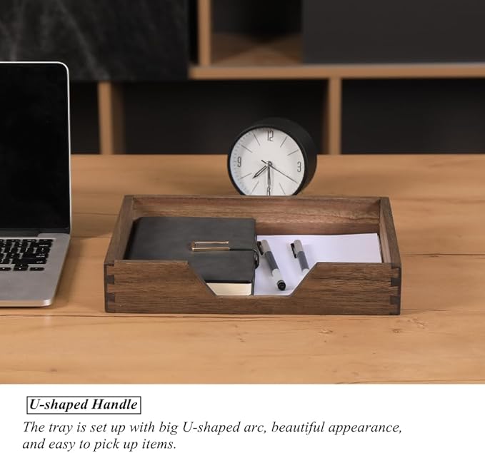 DDYURI Wood Letter-Size Tray for Office Desktop Organizer - Wooden Front-Load Documents Tray for Mail, Paper, File, Magazine, Pen,Notebook Storage Paper Holder Trays Dark(DGTU-DK)