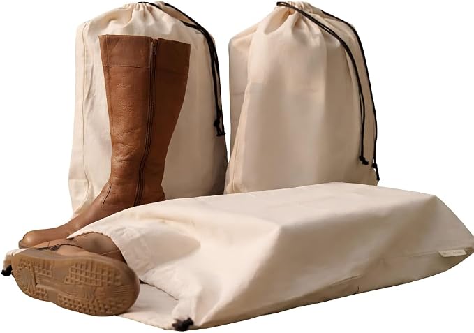 3 Pack Shoe Bags for Travel, Drawstring Portable Shoe Bags for Storage, Travel Essential Cotton Footwear Laundry Bag For Men & Women, Dustproof Reusable Organizer Bags for Sneakers: 26"x20"