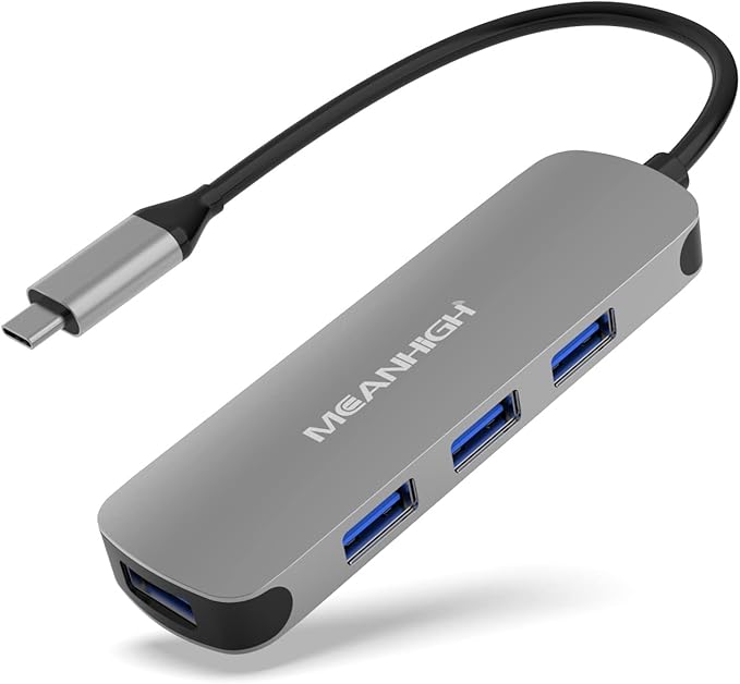 USB C Hub MEANHIGH USB 3.0 Hub for Laptop 4 Port USB Expander Multiport USB Splitter Type C Hub Dongle for MacBook Pro, Mac mini iMac, Dell, HP, Chromebook, PC Flash Drive HDD