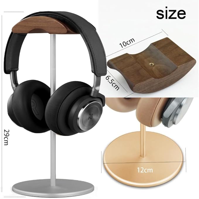 Headphone Stand, Aluminum and Wood Headphone Holder for Over Ear & On Ear Headsets – Heavy Duty Base Gaming Headset Stand with Non-Slip Pad, Desk Organizer for Home Office Studio Use (Silver)