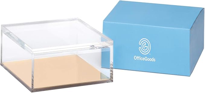 OfficeGoods Acrylic Desk Organizer w/Gold Base – Functional & Elegant Odds & Ends Box for Display or Storage – Perfect for Home or Office, Kitchen, Bathroom Vanity, Curio Display - Extra Large
