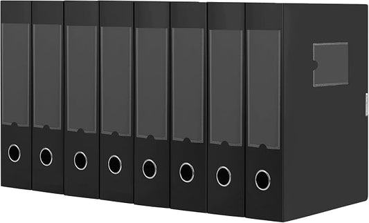 HUA JIE A4 Storage File Boxes Plastic Archives Cases with Lid, File Folder Organizer Document Filing Box for office,31×7.5×23.5 cm, Black(Pack of 8)