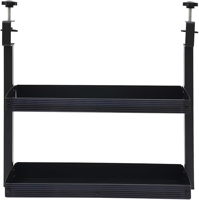 Clamp On Desk Shelf 2-Tier Shelving Unit for Office Desk Gaming Accessories,Tabletop Book Storage Rack for Top & Under of Desk (Black)