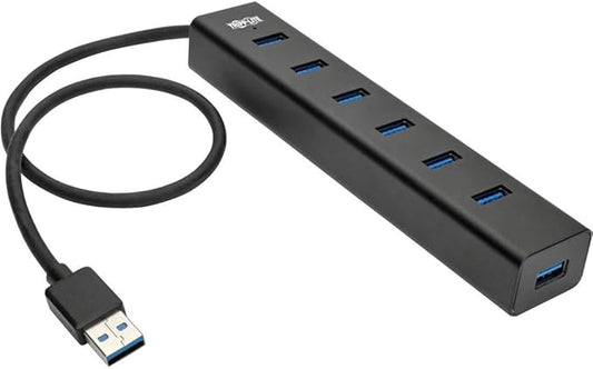 TRIPP LITE 7-Port Portable USB 3.0 SuperSpeed Mini Hub/Splitter Portable Aluminum 5 Gbps Data Transfer, Black (U360-007-AL)