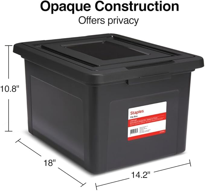 STAPLES File Box Plastic File Box Snap, Letter/Legal Size, Black, 2/Pack