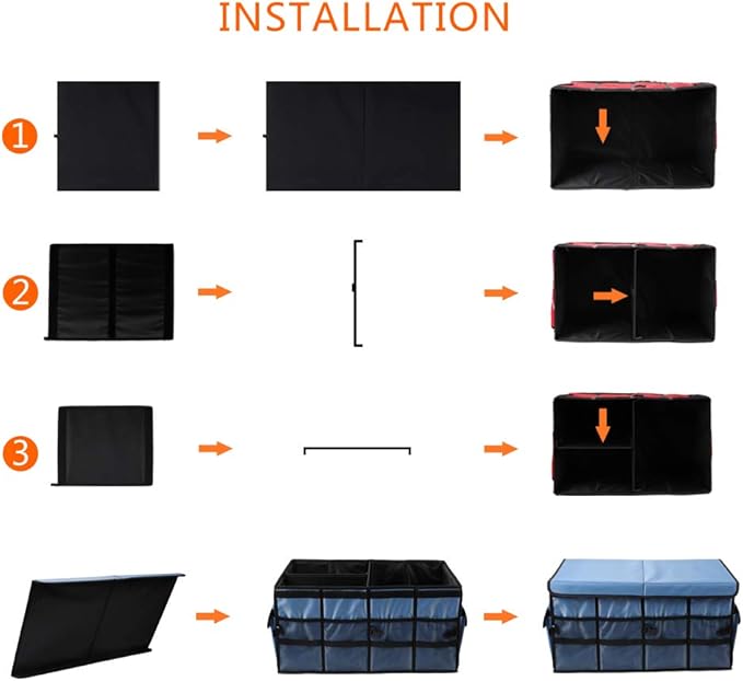 Car Trunk Organizer Collapsible Portable Multi Compartments Organizer with Non Slip Straps for SUV Truck Auto Vehicle Car Auto Minivan (Large covered, Blue)