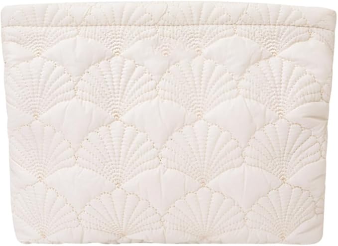 FITINI Makeup Bag Travel Large Portable Quilted Floral Print Cosmetic Organizer Cute Pouch for Women Soft Cotton Zipper Waterproof Toiletry Storage Bags