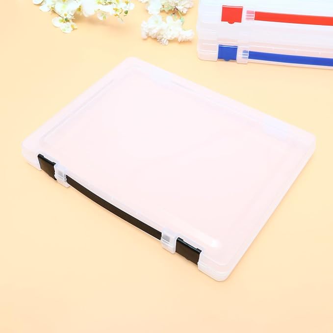 SECFOU Storage Box File Case with Black Buckle, Stackable Pp Document Storage Holder for Office and Bedroom, Easy to Use and Carry Paper Filling Organizer