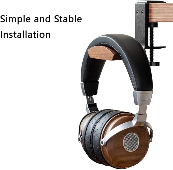 Headphone Holder with 6cm Wide Walnut Headrest,Adjustable Clamp-on Headset Stand Desk Headset Holder for Over Ear and Gaming