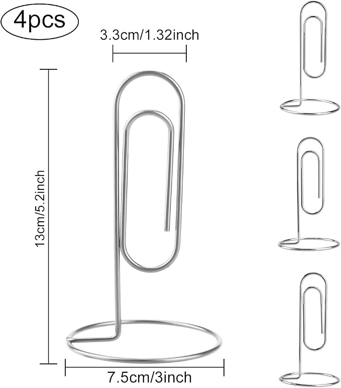 5.2 Inch Desktop Memo Holder, 4 Pack Jumbo Metal Desk Paper Clip Organizer for Office Table, Place Card, Bills, Photos, Table Numbers, Multi-Purpose Document Stand Accessory