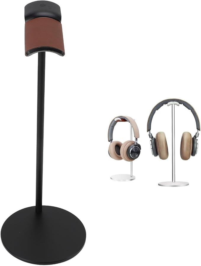Headphone Stand,Headset Holder,Aluminum Alloy Earphone Stand with Supporting Bar,Solid Base for Most Headphones Size (Silver) (Black)