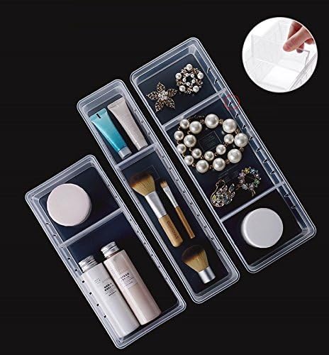 Chris.W Desk Drawer Organizer Tray with Adjustable Dividers, Multi-Drawers for Makeups, Utensil, Pens, Flatware and Junks - Set of 4 (2 Large + 2 Small),13.8 Inch Length