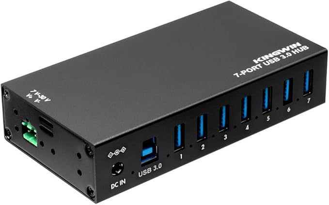Kingwin 7-Port USB 3.0 Hub Offers 5Gbps speeds, Powered Expansion, and a Durable mountable Aluminum Design. Ideal for PC, Laptop, POS, and Server Racks. Plug & Play.