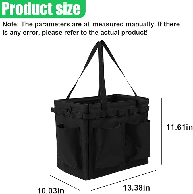 Collapsible Car Trunk Organizer - Large Foldable Grilling Tools Storage Bin Basket with 4 Pockets & Long Strap, Heavy-Duty Trunk Tote Bag for SUV Truck Camping Gear BBq Tools Organizer(Black)