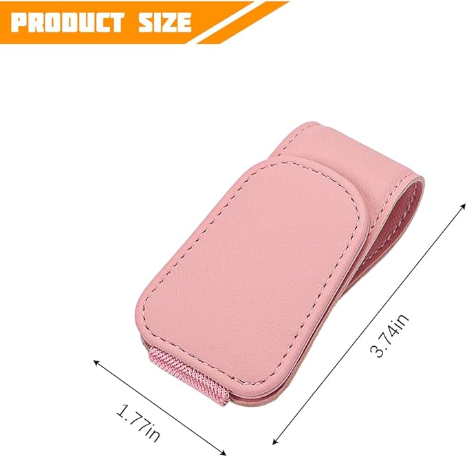 Sunglasses Holder for Car Visor, Microfiber Leather Magnetic Sun Visor Eyeglasses Hanger & Ticket Card Clip, Multi-Function Automotive Interior Glasses Mount, Universal Fit (Pink)