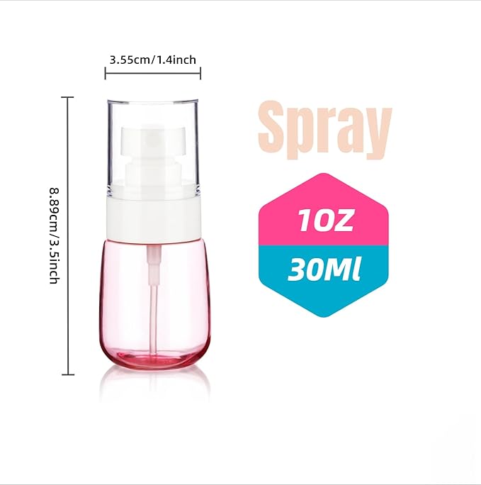 6 Pack 1oz 30ml Travel Spray Bottles TSA Approved - Leakproof Plastic Fine Mist Sprayers for Toiletries, Skincare & Plants, Portable Mini Sprayer Set with Secure Caps & Assorted Colors