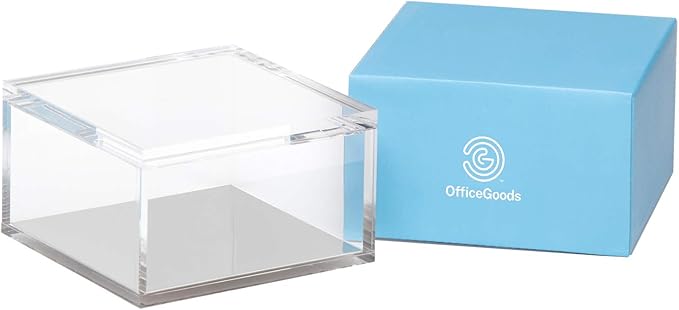 OfficeGoods Acrylic Desk Organizer w/Silver Base – Functional & Elegant Odds & Ends Box for Display or Storage – Perfect for Home or Office, Kitchen, Bathroom Vanity, Curio Display - Extra Large