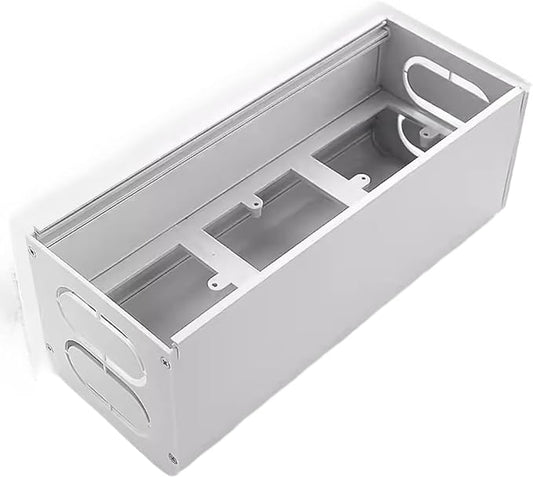 Aluminum Alloy Cable Management Box with Dustproof Brush, Silent Buffered Flip Lid Desk Wire Organizer, Embedded Mounting Desktop Cord Hider, Silver(bottom box)