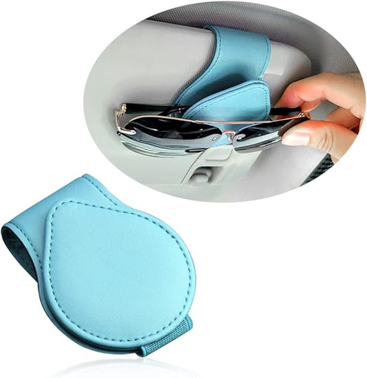 OFBAND Magnetic Sunglass Holder for Car Visor,PU Leather Car Sunglass Holder Organizes Glasses Tickets Cards & Keeps Car Tidy,Universal Car Accessories Interior (Lake Blue)