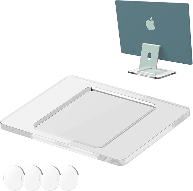 Acrylic Stand Base Widener for 24-inch iMac 2021-2024 M1/M3/M4 Chip - Stability Plate with Anti-Slip Design & Enhanced Support for iMac 24 inch (Clear White)