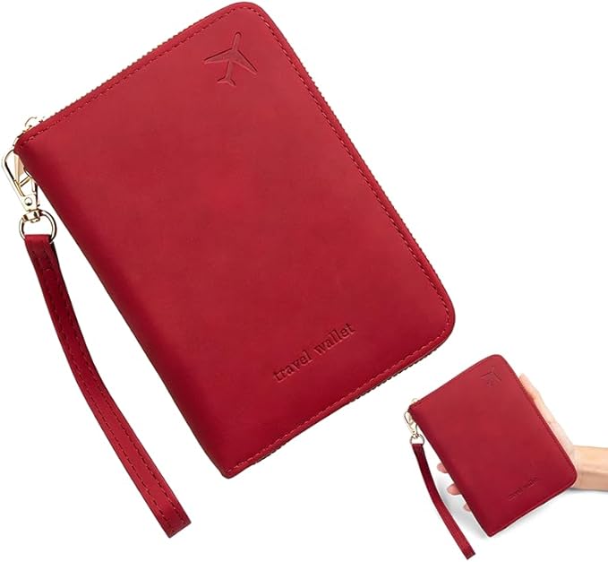 Travel Passport Holder, RFID Blocking Travel Wallet, Travel Document Organizer, Secure Document Holder for Travel Essentials (Red)