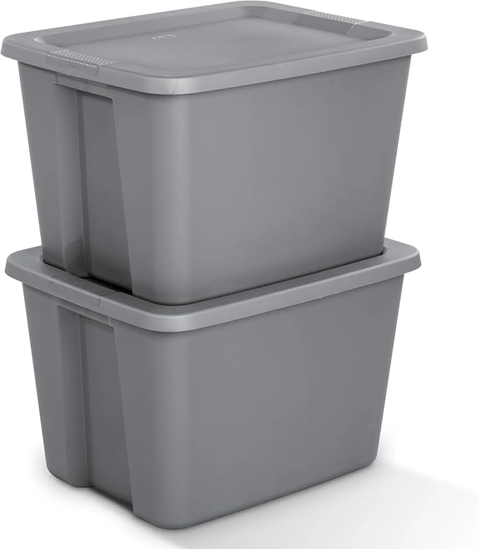 KKEATOY 18 Gallon Storage Tote Box, Plastic Storage Bin Tote Organizing Container With Durable Lid, Stackable and Nestable Snap Lid Plastic Storage Bin, Gray, Set of 2