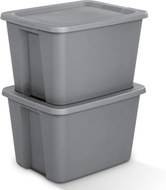 KKEATOY 18 Gallon Storage Tote Box, Plastic Storage Bin Tote Organizing Container With Durable Lid, Stackable and Nestable Snap Lid Plastic Storage Bin, Gray, Set of 2