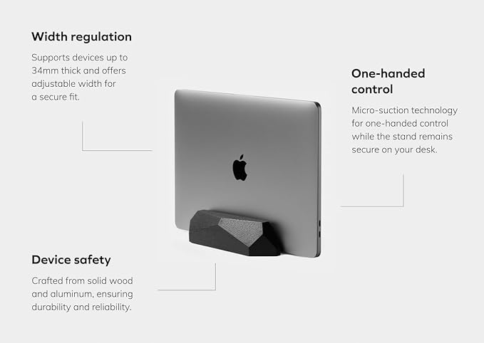 Oakywood Vertical Laptop Stand Wood - Adjustable Wooden Dock for Desk, Compatible with All MacBook Pro, MacBook Air, iPad, Handmade Black Stained Oak, Computer Stand, Laptop Holder