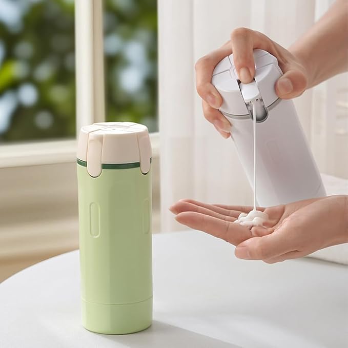 4-in-1 30ML Travel Size Dispenser Toiletries Bottles, Leak-Proof Refillable Containers Dispensers Labels Portable Toiletry Organizer Cup for Shampoo, Lotion, Soap Travel Essentials Green