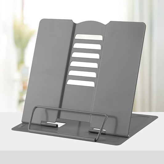 Honagu Metal Desk Book Holder, Hands Free Adjustable Cookbook & Document Holder, Portable Bookstand for Music Books, Textbooks, Recipes, Tablets & iPads (Grey)
