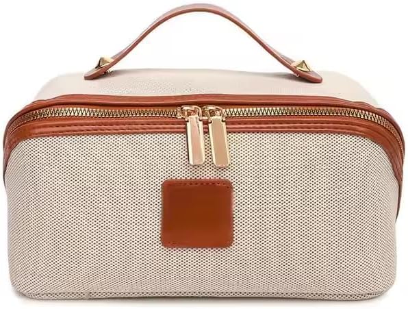 Travel Makeup Bag Waterproof Large Cosmetic Organizer Pouch with Brush Holder, Compartments & Handle – Toiletry Bag Women – Portable Clear Makeup Case for Travel